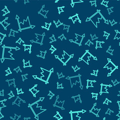 Green line Graph, schedule, chart, diagram, infographic, pie graph icon isolated seamless pattern on blue background. Vector