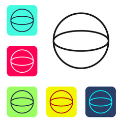 Black line Geometric figure Sphere icon isolated on white background. Abstract shape. Geometric ornament. Set icons in color square buttons. Vector