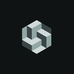 Square Cube Logo - block element perspective geometric abstract design vector line art geometry shape grid mosaic