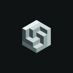 Square Cube Logo - block element perspective geometric abstract design vector line art geometry shape grid mosaic