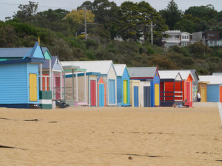Fototapeta na wymiar Brightly coloured beach houses near Mount Martha, Victoria