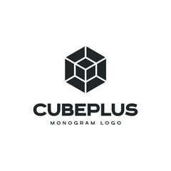 Square Cube Logo - block element perspective geometric abstract design vector line art geometry shape grid mosaic