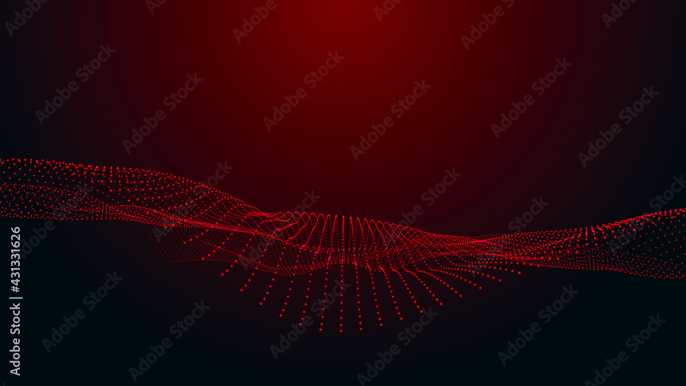 Poster abstract digital background. futuristic wave of dots and weave lines. digital technology. 3d renderi