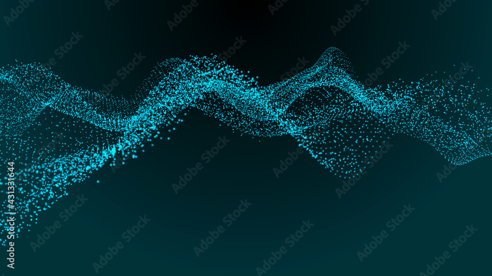 Poster abstract digital background. futuristic wave of dots and weave lines. digital technology. 3d renderi