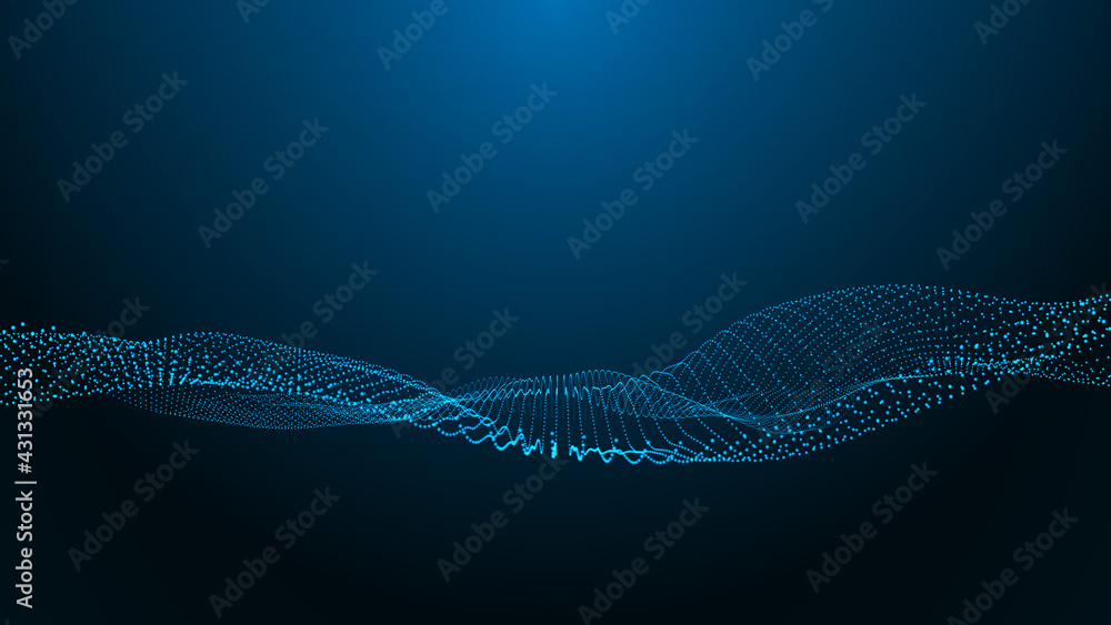 Poster abstract digital background. futuristic wave of dots and weave lines. digital technology. 3d renderi
