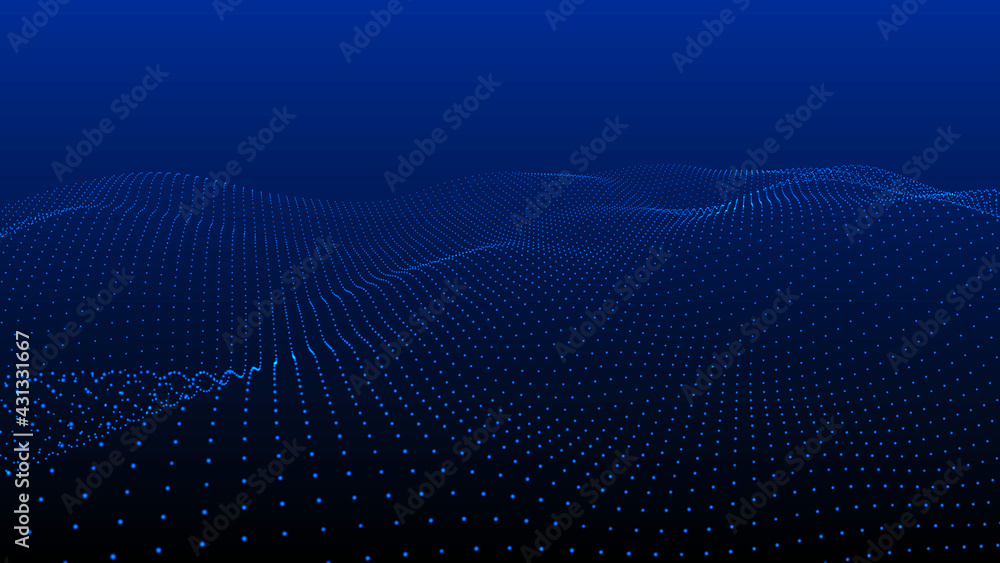 Poster abstract digital background. futuristic wave of dots and weave lines. digital technology. 3d renderi