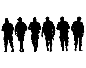 Naklejka premium Special police forces arrested the demonstrator. Isolated silhouettes on a white background