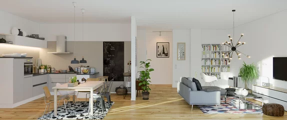 Foto op Plexiglas modern luxury european apartment loft with scandinavian furniture design © Christian Hillebrand