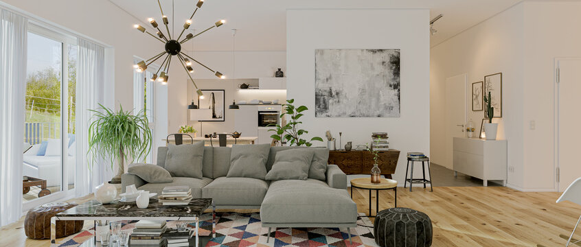 Fototapeta modern luxury european apartment loft with scandinavian furniture design