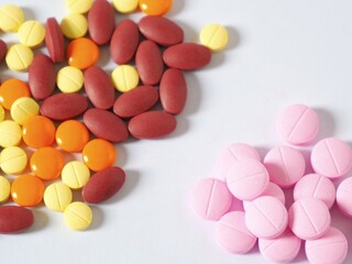 Pictures of pills on a white background