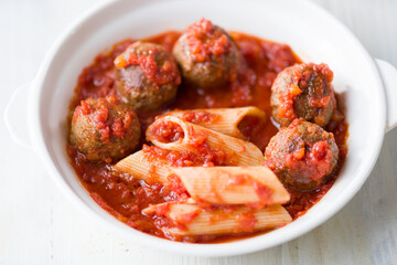 italian american meatball pasta in tomato