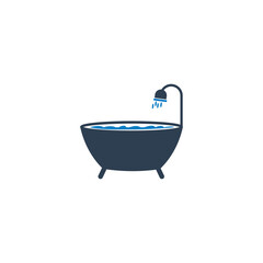 Bathtub icon with shower sign. Editable Vector EPS Symbol Illustration