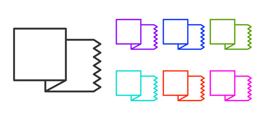 Black line Textile fabric roll icon isolated on white background. Roll, mat, rug, cloth, carpet or paper roll icon. Set icons colorful. Vector