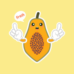 cute and kawaii cartoon style papaya characters for healthy food, vegan and cooking design. Topical fruit papaya, vitamins and nutrition, healthy food and juice drink ingredient