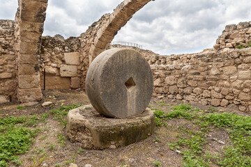 The remains  oil or wine press in the ruins of the Maresha city in Beit Guvrin, near Kiryat Gat, in Israel