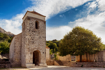Fototapeta na wymiar St. Lucy church with tree in Croatia