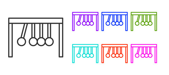 Black line Pendulum icon isolated on white background. Newtons cradle. Set icons colorful. Vector
