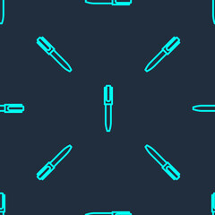 Green line Pen icon isolated seamless pattern on blue background. Vector