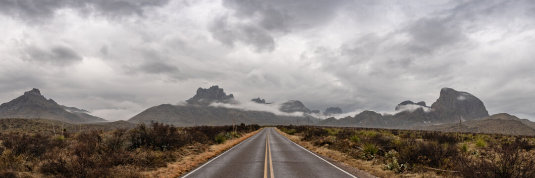 Empty Road and Chisos Mountains Panorama