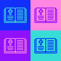 Pop art line Holy bible book icon isolated on color background. Vector