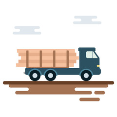 Truck wood transportation. Timber truck on the road. Flat vector illustration