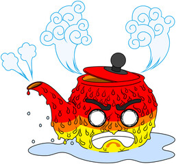 熱中症をやかんのキャラクターで表現したイラスト