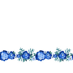 Seamless border with blue flowers hand painted watercolors for romantic designs wedding invitations and other projects