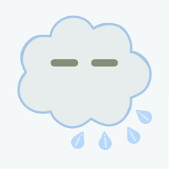 Cute dark cloud and rain cartoon character, isolated vector on light grey background