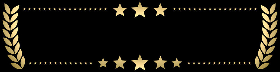 Bannière avec lauriers en or sur fond noir	