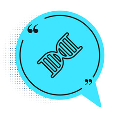 Black line DNA symbol icon isolated on white background. Blue speech bubble symbol. Vector