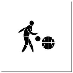 Fototapeta premium Basketball glyph icon. Team sport. Shooting ball through defender hoop. Athletic competition concept.Filled flat sign. Isolated silhouette vector illustration