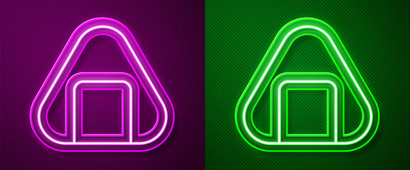 Glowing neon line Sushi icon isolated on purple and green background. Traditional Japanese food. Vector