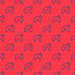 Blue line Chinese fortune cookie icon isolated seamless pattern on red background. Asian traditional. Vector