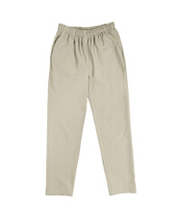 Comfortable pants color beige front view on white background
