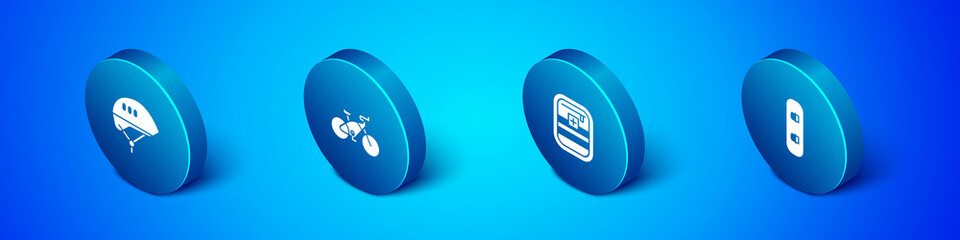 Set Isometric Bicycle helmet, First aid kit, Snowboard and icon. Vector