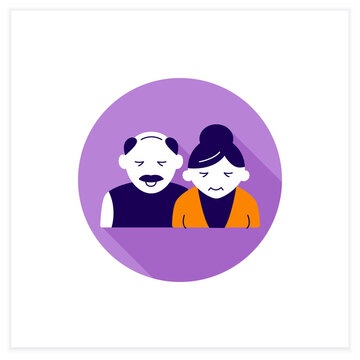 Old age flat icon. Elderly man and woman. Senescence. Human life cycle ending. Healthcare concept.Vector illustration