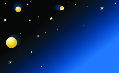 Obraz na płótnie Canvas Starry sky with moonlight and dim stars. Dark starry background. horizontal Vector illustration of the starry sky.