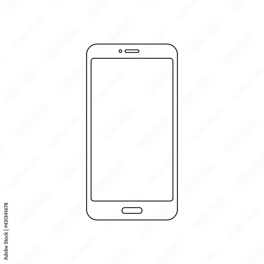 Poster line phone icon. mobile outline phone with empty screen. digital technology linear concept. vector i