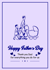 Happy father's day postcard with hand drawing family icon