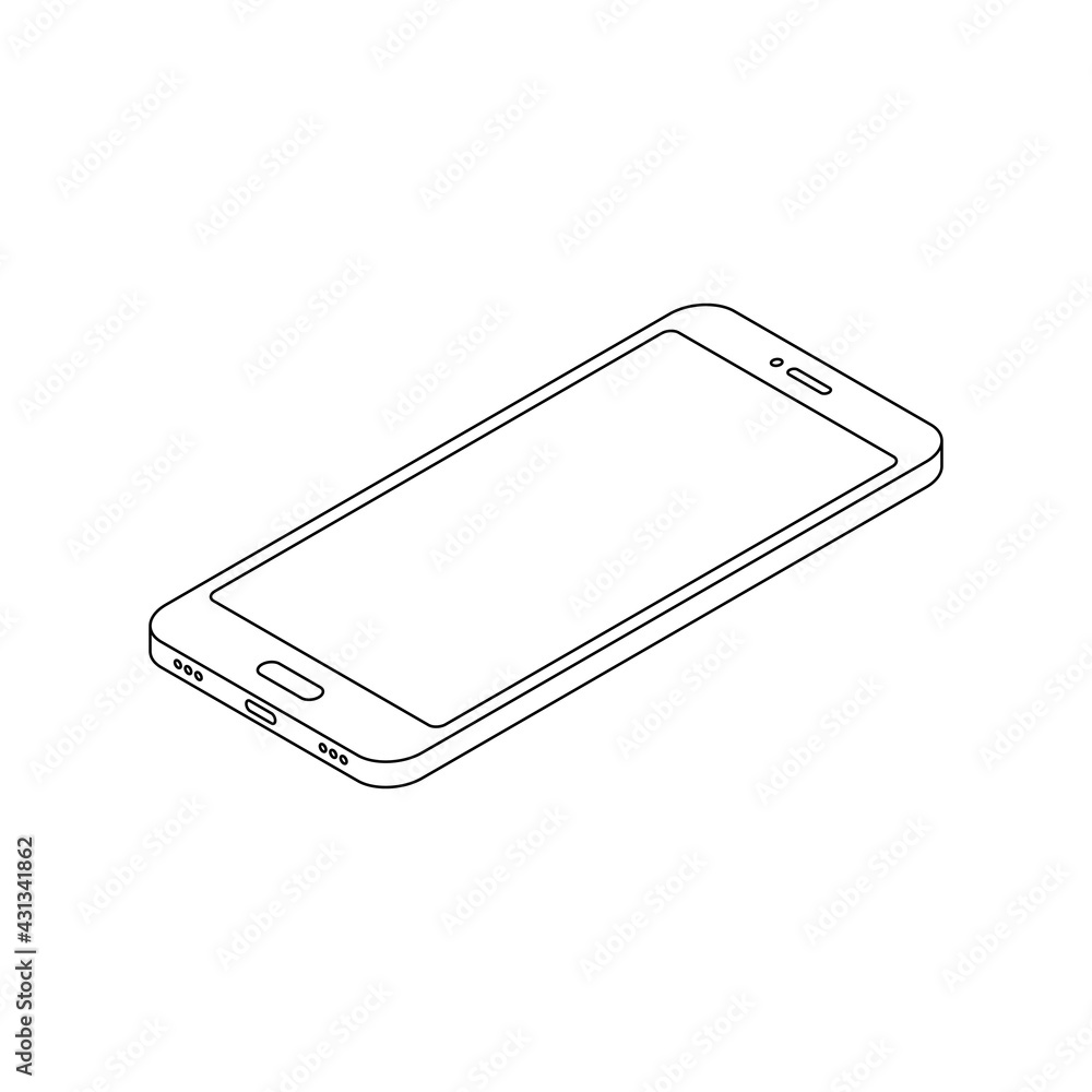 Poster isometric line phone. 3d mobile outline phone with empty screen. digital technology linear concept. 
