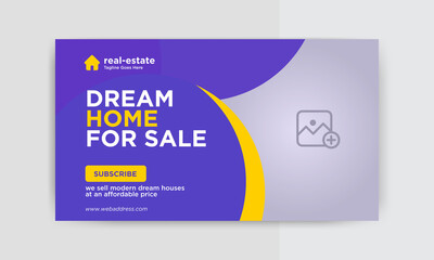 Video Thumbnail Banner template for Real Estate. Home sale Video thumbnail or web banner template. social media Video cover photo