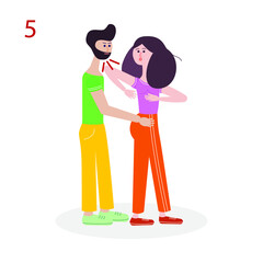 Self-defense. Self-defense technique for a woman. Protection from bullies. Vector educational illustration. Fifth image out of eight.