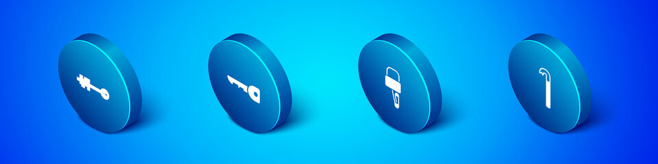 Set Isometric Old key, Lock picks for lock picking, Crowbar and Key icon. Vector