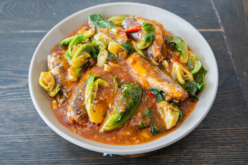 Fried canned fish mix with vegetables, a little spicy taste