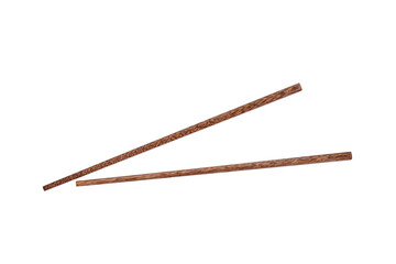 Top view of wooden chopsticks isolated on white background with clipping paths