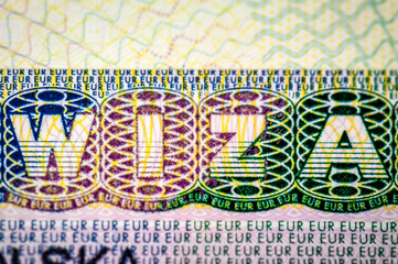Schengen visa closeup macro