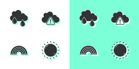 Set Sun, Cloud with rain, Rainbow and Storm warning icon. Vector