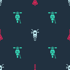 Set Road traffic signpost, Scooter and on seamless pattern. Vector
