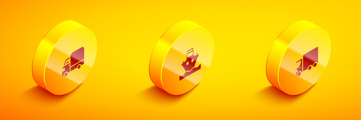 Set Isometric Delivery cargo truck, Cargo ship and icon. Vector
