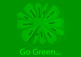 Go Green abstract 3d logo. Save the earth words. Science theme. Going green to save the planet. Earth vector. Environmentally friendly. Energy efficient. Save earth. Renewable energy